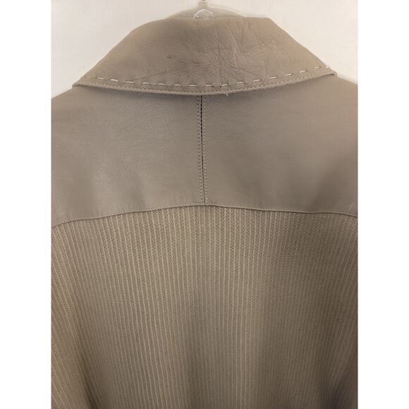 Maxini Collezione Leather & Knit Mens Sz M Jacket Beige Zip Front Quiet Luxury - Picture 9 of 11